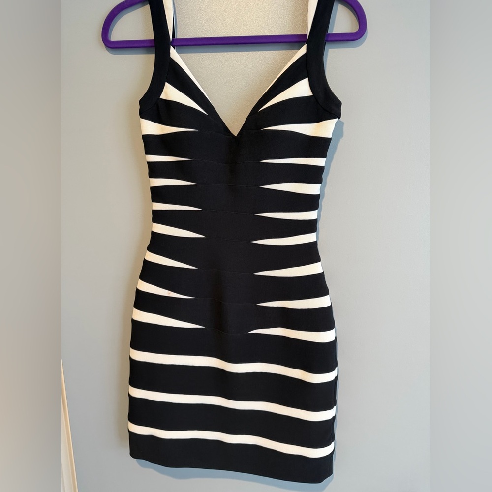Chic Black and Cream Striped Mini Dress
